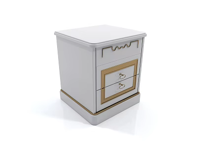 Elegant White Nightstand With Two Drawers Gold Accents Handles And Base Trim 3d model