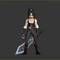 Fantasy Character With Creature Inspired Horns Green Hair And Glowing Weapon