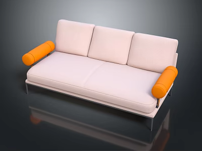 Light Colored Two Seater Sofa With Orange Armrests And Black Metal Legs Modern Design 3d model