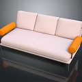 Light Colored Two Seater Sofa With Orange Armrests And Black Metal Legs Modern Design