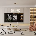Modern Living Room With Beige Walls Striped Accent Chair Sofa Pillows And Chandelier