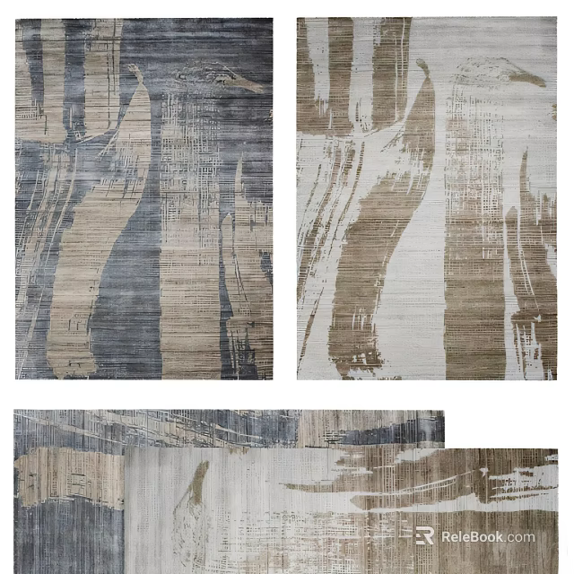 Soft Contemporary Abstract Square Rug With Brushstroke Patterns And Neutral Tones 3d model