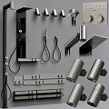 Modern Faucet Components Set with Black Handles Spouts and Control Knobs 3d model