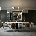 Modern Living And Dining Room Interior With Sofa Fireplace And Floor To Ceiling Windows