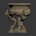 Vintage Style Decorative Household Item With Lion Head Accents And Carved Base Stand