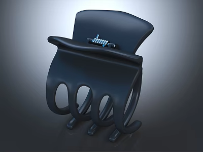 Stylish Black Hair Clip Design With Multiple Teeth And Blue Logo 3d model