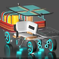 Futuristic Concept Car With Transparent Roof Wooden Accents Gray Seats And Blue Wheel Lights