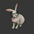 White Rabbit With Blue Glasses And Carrot In Mouth On Dark Reflective Background
