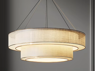 Modern Two Tier Circular Chandelier With Beige Fabric Shade And Soft Lighting 3d model