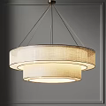 Modern Two Tier Circular Chandelier With Beige Fabric Shade And Soft Lighting