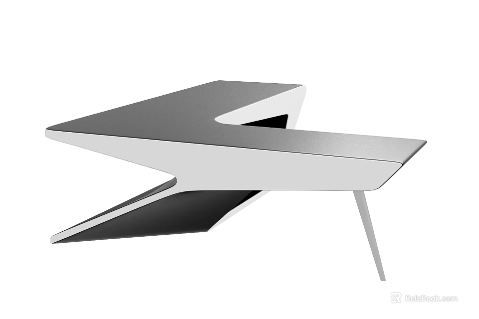 Modern Office Desk With Sleek Geometric Design And Unique Tabletop Structure 3d model