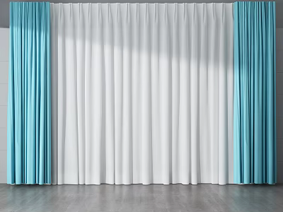 Modern Home Interior With Blue And White Soft Curtains For Window Decoration 3d model