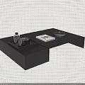 Black Modern Coffee Table With Tray Water Bottle Glasses Book And Gold Plate
