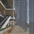 Modern Lobby Reception Desk Design With Glass Curtain Wall And Green Plants