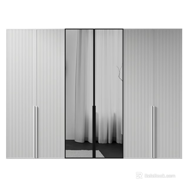 Minimalist Modern Chest of Drawers with Glass Door and Vertical Stripes Panels 3d model 