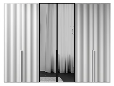 Minimalist Modern Chest of Drawers with Glass Door and Vertical Stripes Panels 3d model