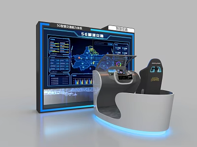 Modern Tech Display Island With Large Screen Data Charts Map And Interactive Console 3d model
