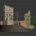 Miniature Building Model With Stone Walls Red Roof Terrace Cypress Trees And Circular Base