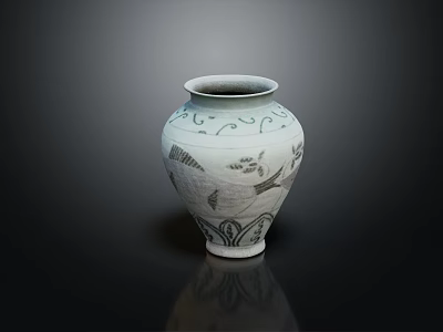 Traditional Ceramic Vase With White Base And Intricate Floral Bird Patterns 3d model