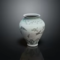 Traditional Ceramic Vase With White Base And Intricate Floral Bird Patterns 3d model