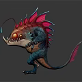 Fierce Game Movie Character With Blue Body Red Head Fins Glowing Eye Sharp Teeth And Claws