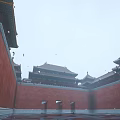 Traditional Chinese Ancient Architecture With Red Walls Golden Roofs And Symmetrical Courtyard Layout