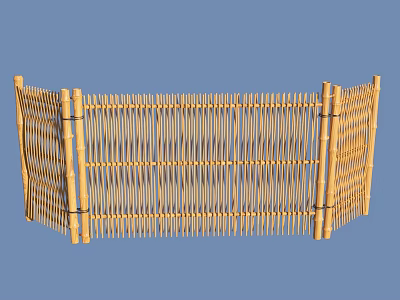 Natural Bamboo Fence With Curved Structure And Woven Strips Support Posts 3d model