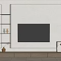 Modern Minimalist TV Background Wall With White Panel Black Shelves And Wooden Cabinets