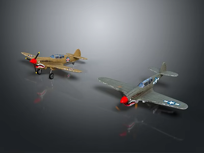Detailed Vintage Model Airplanes With Brown And Gray Bodies Propellers And Wheels 3d model