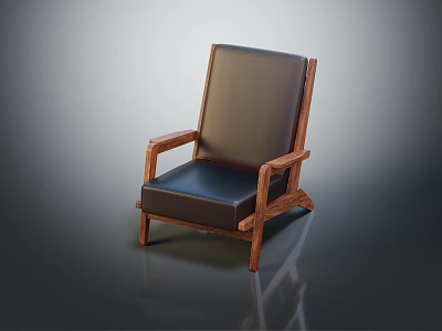 Single Sofa With Dark Leather Upholstery Wooden Frame Armrests And Modern Design 3d model