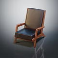 Single Sofa With Dark Leather Upholstery Wooden Frame Armrests And Modern Design