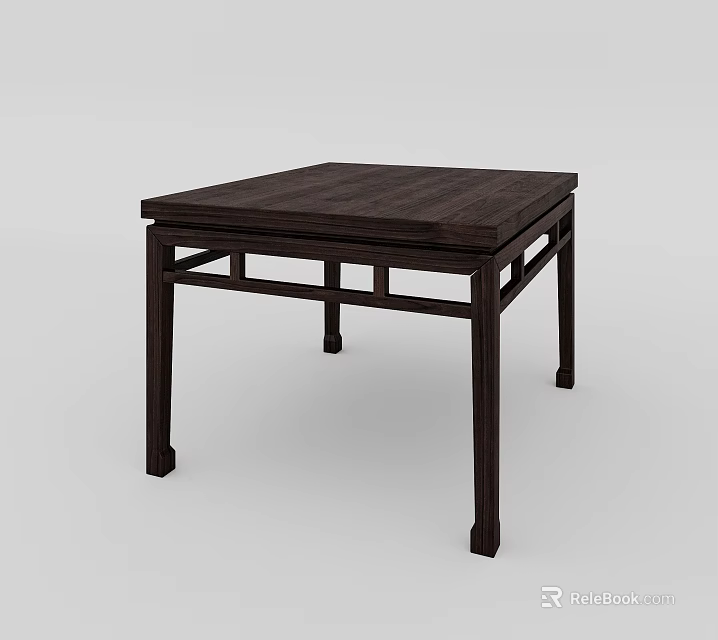 Dark Wood Square Dining Table With Traditional Frame And Simple Structure 3d model