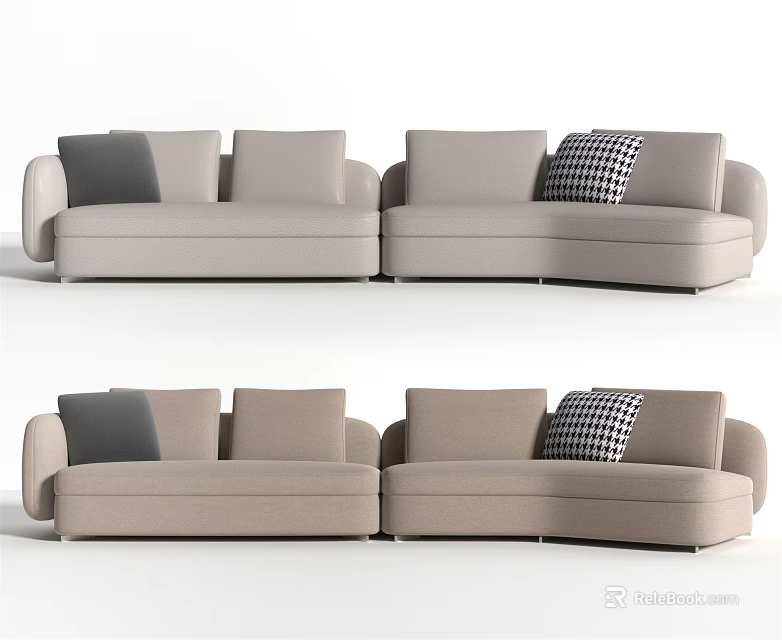 Modern Light Gray Sectional Sofa With Plaid Pillow And Modular Design 3d model