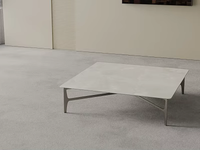 Modern Minimalist Coffee Table With Square Light Top And Metal Legs On Light Gray Carpet 3d model