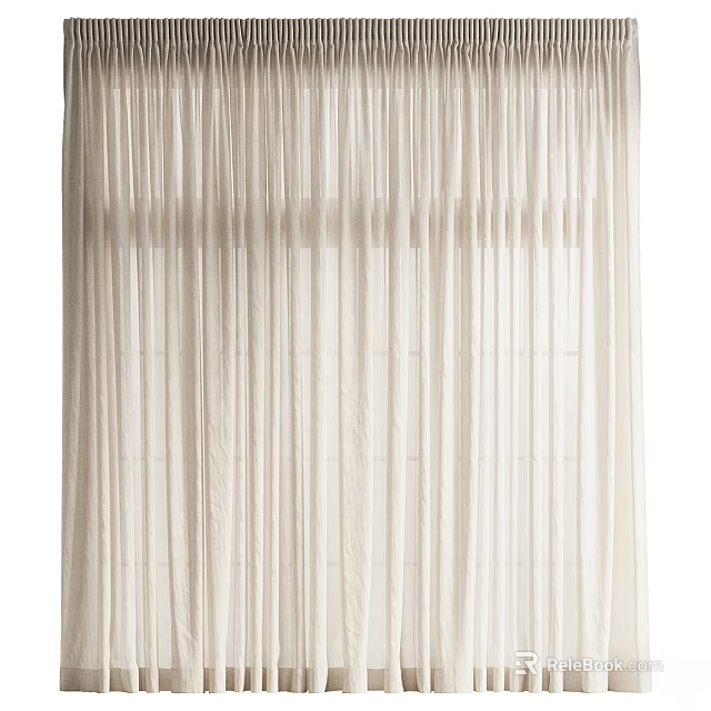 Elegant Beige Linen Curtain With Soft Pleated Design For Home Interior 3d model 
