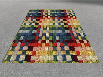 Square Area Rug With Colorful Square Pattern For Home Interior Decor 3d model