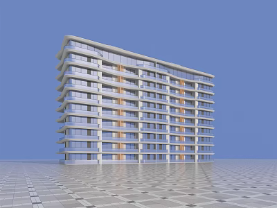 Modern High Rise Residential Building With Large Windows And Blue Sky Background 3d model