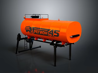 Orange Oil Tank Featuring PETMOH 45 Marking And Black Support Stand 3d model