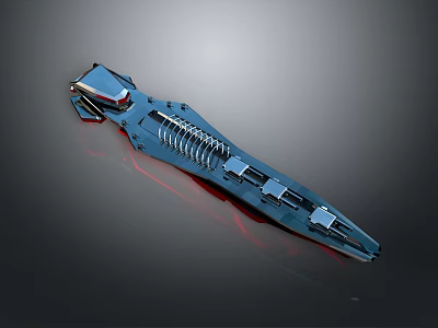 Streamlined Futuristic Water Vehicle With Metallic Skeletal Frame And Red Accent Details 3d model