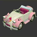 Pink And White Cartoon Style Convertible Car With Open Top And Bow Details
