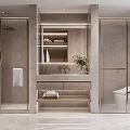 Elegant Modern Bathroom Interior With Marble Countertop Large Mirror Shower Enclosure And Toilet