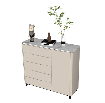 Modern Entryway Side Cabinet Design With Drawers Marble Top Vase And Figurine 3d model