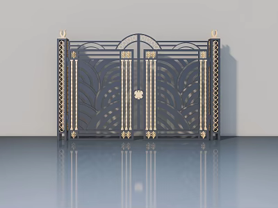 Elegant Swing Door Featuring Gold Accents Symmetrical Design And Geometric Patterns 3d model