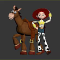 Kids Cowboy Toy Girl With Red Hat And Brown Standing Horse