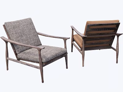 Contemporary Fabric Padded Wooden Armrest Stool with Backrest for Living Room Use 3d model