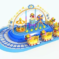Colorful Amusement Rides With Carousel Train And Duck Shaped Cars