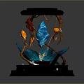 Decorative Crystal Ornament With Blue Crystals Orange Red Accents And Vine Structures On Black Base