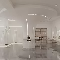 Elegant White Bridal Shop Interior With Wedding Dresses And Mirrored