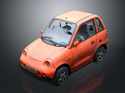 Tiny Orange Compact Car with Round Headlights and Cute Exterior Design 3d model