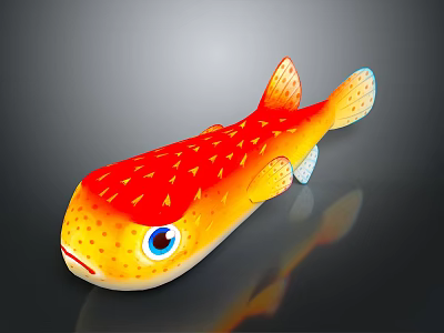 Vibrant Red And Yellow Pufferfish With Blue Eyes And Red Spots On Smooth Body 3d model
